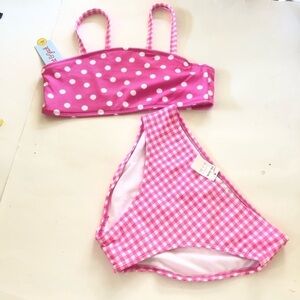 Cat & Jack Girls Pink Gingham Spots Polka Dots Bandeau Bikini Set Sz XXL (16-18)
